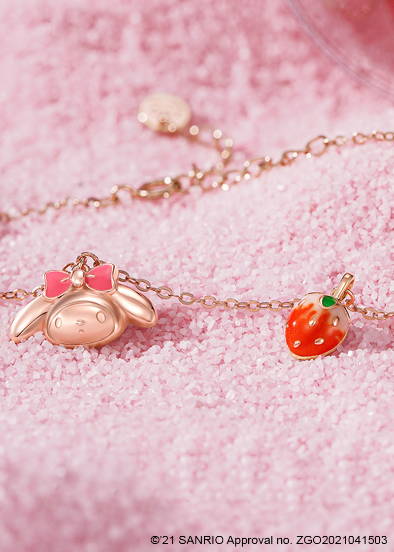Sweet My Melody Sterling Silver Bracelet with Pendants - Y2K Grunge & 90s Retro Style
