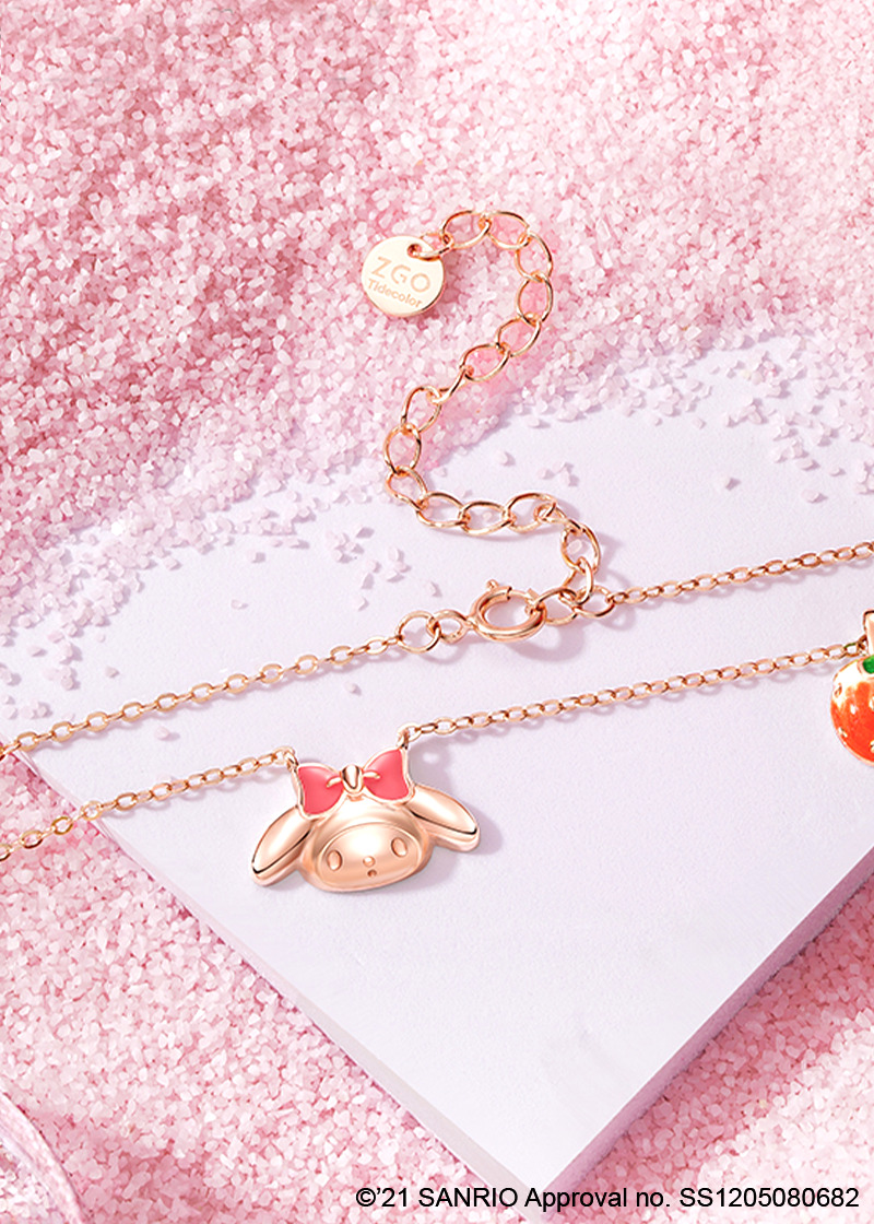 Sweet My Melody Sterling Silver Necklace with Pendants - Y2K Grunge & 90s Retro Style