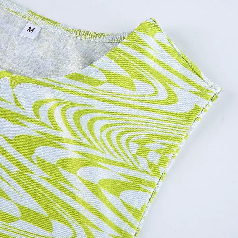 Swish Green Crop Top - Y2K Summer Outfit, 90s Fashion, Grunge, Retro Style, Y2K Party Look