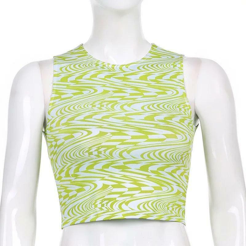 Swish Green Crop Top - Y2K Summer Outfit, 90s Fashion, Grunge, Retro Style, Y2K Party Look