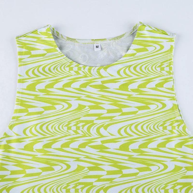 Swish Green Crop Top - Y2K Summer Outfit, 90s Fashion, Grunge, Retro Style, Y2K Party Look