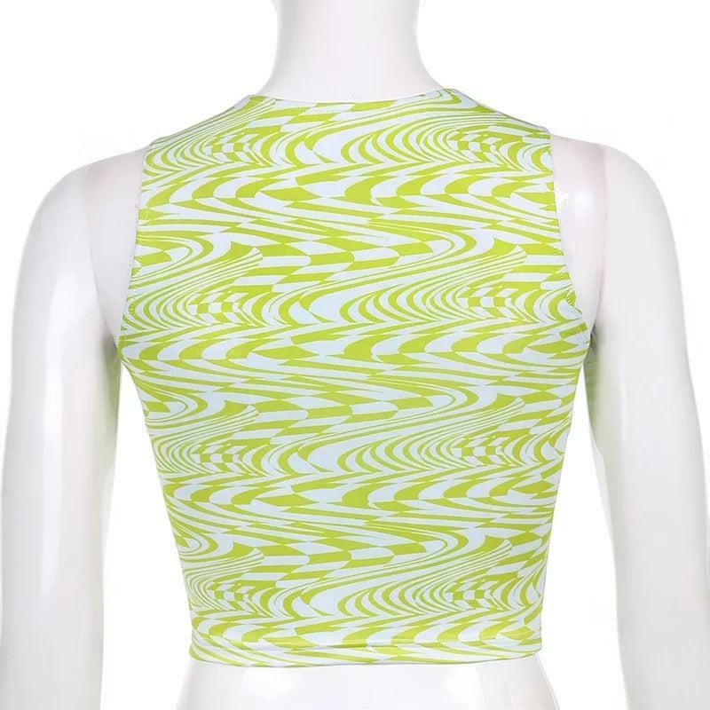 Swish Green Crop Top - Y2K Summer Outfit, 90s Fashion, Grunge, Retro Style, Y2K Party Look