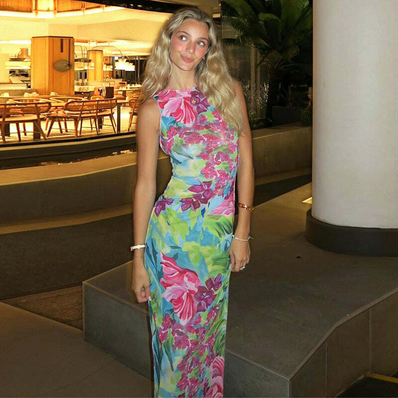 Syncere Printed Maxi Dress - Y2K Summer, 90s Grunge, Retro Style, Y2K Party & Club Outfits