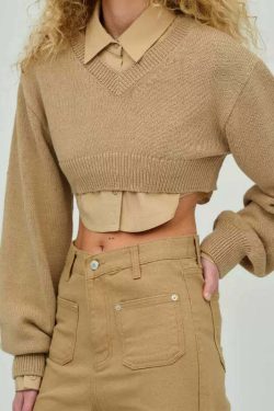 Taliah Crop Sweater - Y2K Summer Grunge, 90s Retro, Pastel Goth, Y2K Party & Club Out