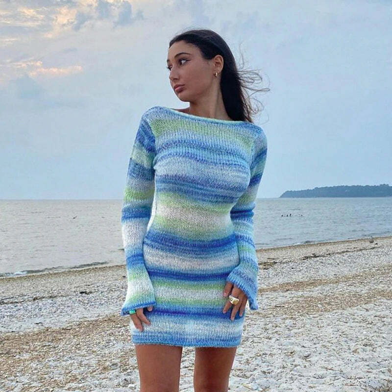 Theia Backless Knitted Dress - Y2K Summer Grunge Outfit, 90s Fashion, Retro Style