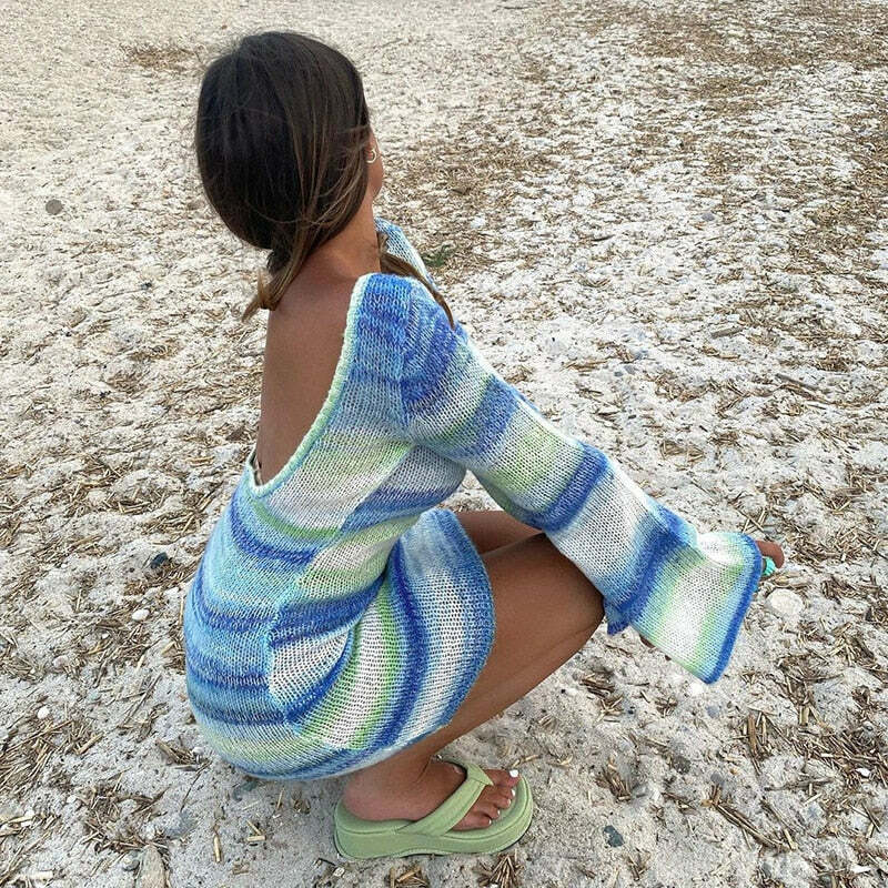 Theia Backless Knitted Dress - Y2K Summer Grunge Outfit, 90s Fashion, Retro Style