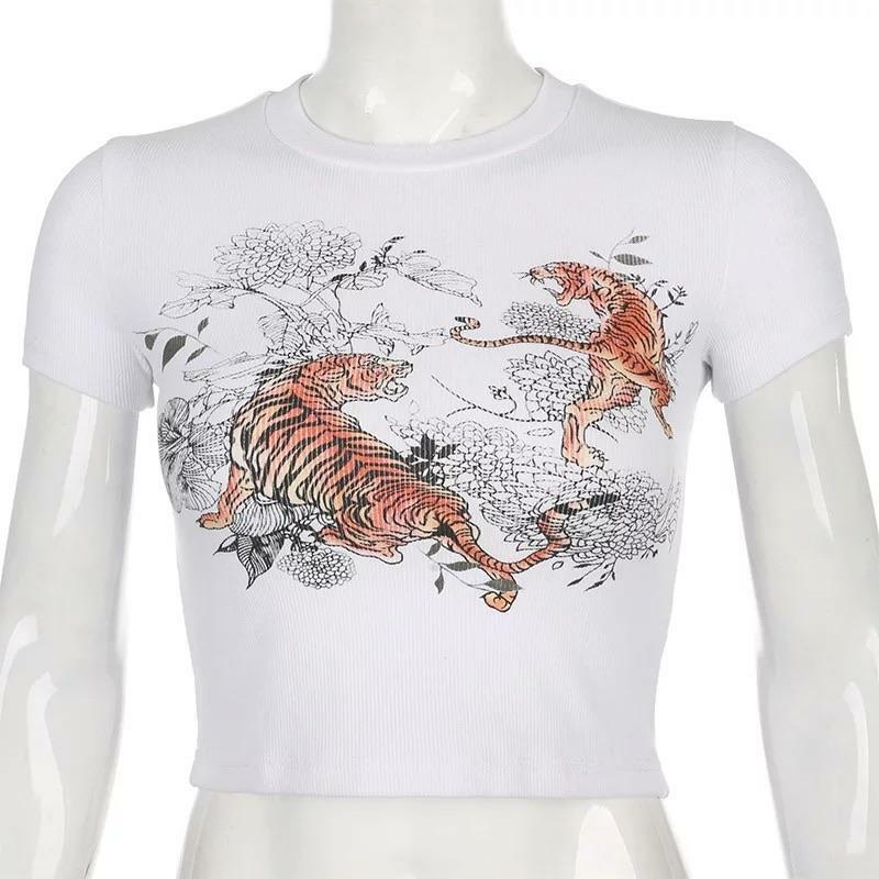 Tiger Queen Y2K Crop Top - 90s Grunge, Retro Summer Outfit, Y2K Party & Club Fashion