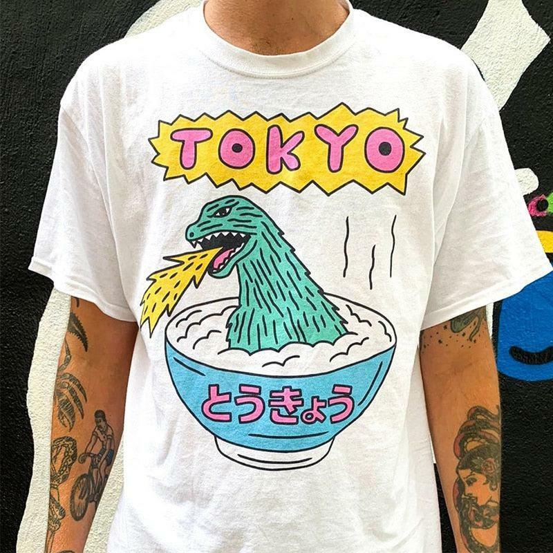 Tokyo Dino Harajuku T-Shirt - Y2K Summer Grunge, 90s Retro, Pastel Goth, Y2K Club Outfits
