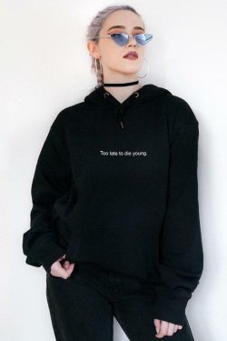 Too Late To Die Young Hoodie - Y2K Summer Grunge, 90s Retro, Gothic Y2K, Pastel Goth Fashion