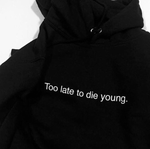 Too Late To Die Young Hoodie - Y2K Summer Grunge, 90s Retro, Gothic Y2K, Pastel Goth Fashion