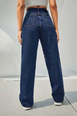 Trippy Smiley Loose Jeans - Y2K Summer Grunge 90s Fashion Retro Hip Hop Y2K Outfits Women