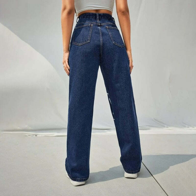 Trippy Smiley Loose Jeans - Y2K Summer Grunge 90s Fashion Retro Hip Hop Y2K Outfits Women