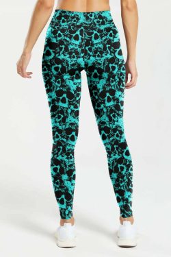 Turquoise Skull High Waist Leggings - Y2K Grunge, 90s Fashion, Retro Style, Gothic Y2K Outfits