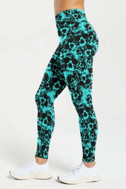 Turquoise Skull High Waist Leggings - Y2K Grunge, 90s Fashion, Retro Style, Gothic Y2K Outfits