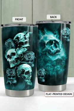Turquoise Smoke Gothic Skull Rose Stainless Steel Tumbler - Y2K Grunge Retro 90s Fashion Accessory