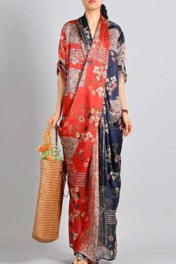 Unique Red Print Silk Blend Maxi Dress - Y2K Summer, 90s Fashion, Grunge, Retro Style
