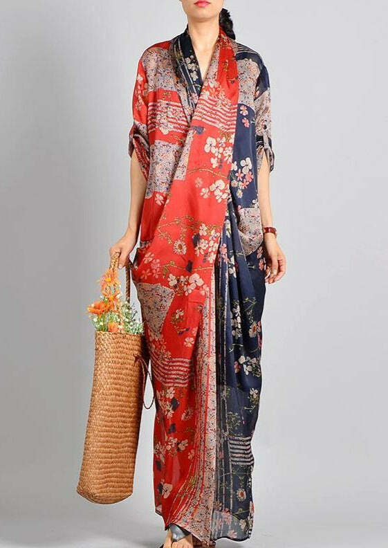 Unique Red Print Silk Blend Maxi Dress - Y2K Summer, 90s Fashion, Grunge, Retro Style
