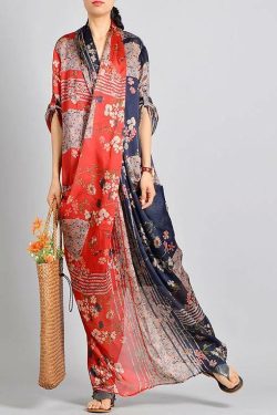 Unique Red Print Silk Blend Maxi Dress - Y2K Summer, 90s Fashion, Grunge, Retro Style