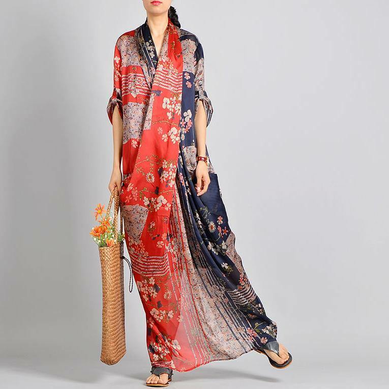 Unique Red Print Silk Blend Maxi Dress - Y2K Summer, 90s Fashion, Grunge, Retro Style