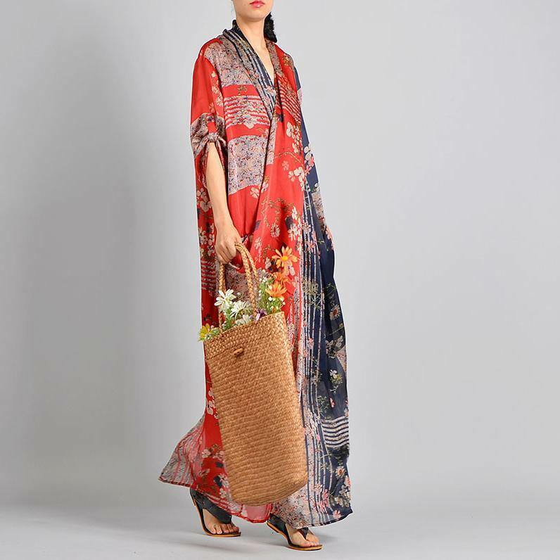 Unique Red Print Silk Blend Maxi Dress - Y2K Summer, 90s Fashion, Grunge, Retro Style
