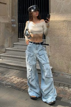 Valorie Denim Cargo Pants - Y2K Grunge & 90s Retro Style, Perfect for Summer & Party Outfits