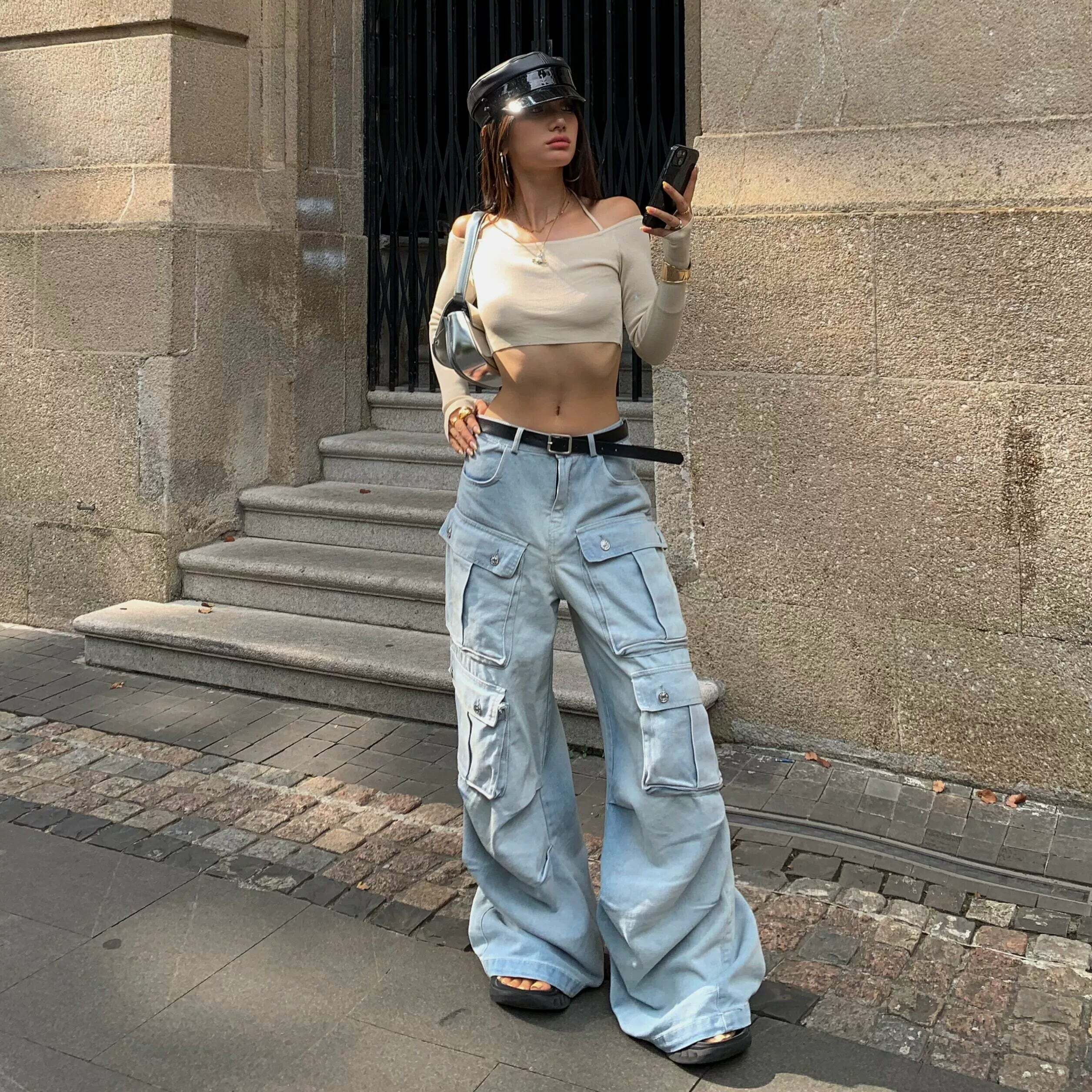 Valorie Denim Cargo Pants - Y2K Grunge & 90s Retro Style, Perfect for Summer & Party Outfits