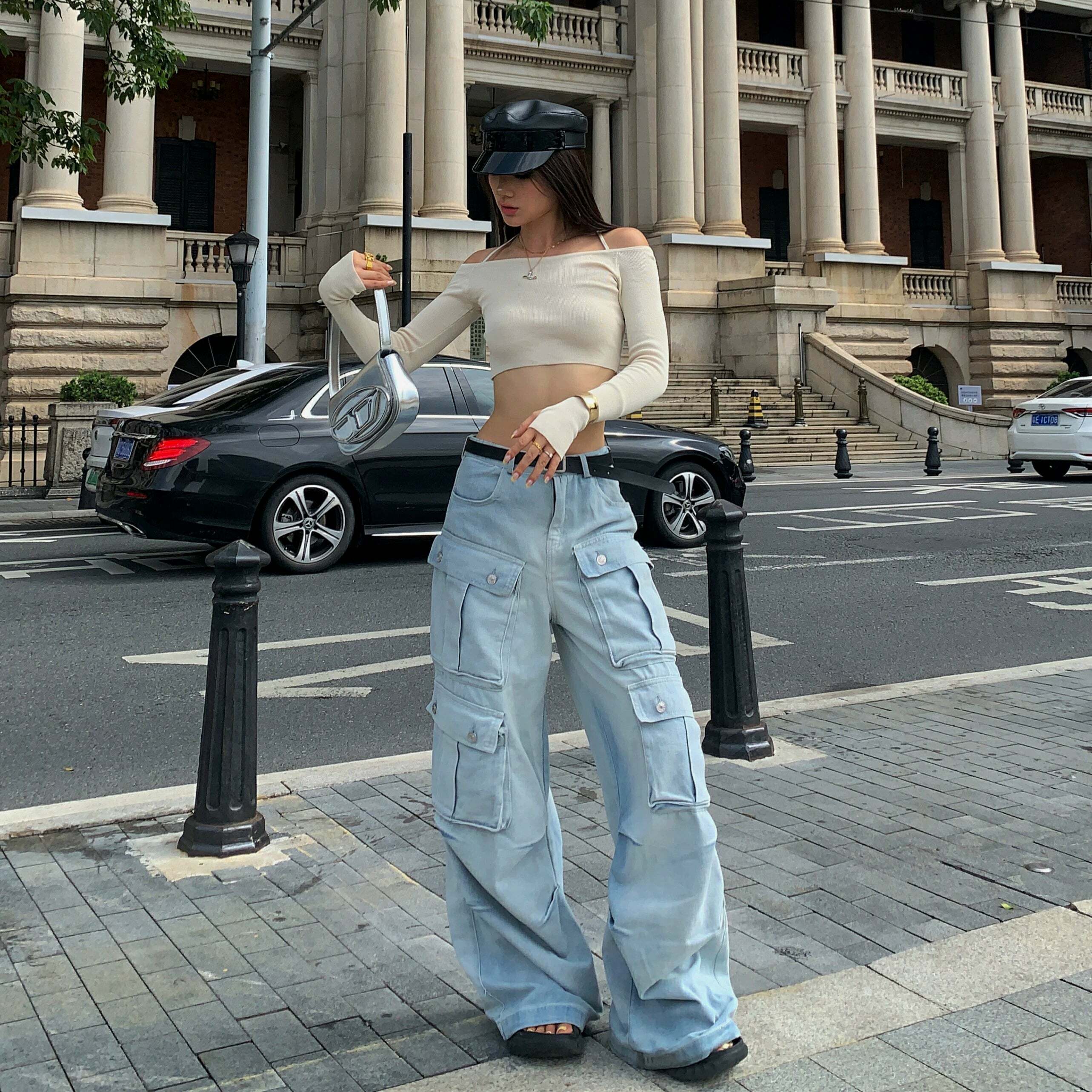 Valorie Denim Cargo Pants - Y2K Grunge & 90s Retro Style, Perfect for Summer & Party Outfits