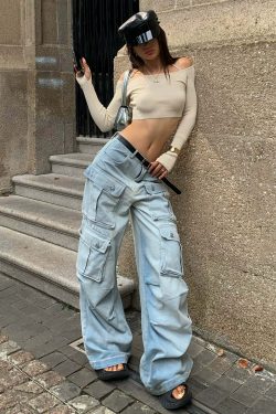 Valorie Denim Cargo Pants - Y2K Grunge & 90s Retro Style, Perfect for Summer & Party Outfits