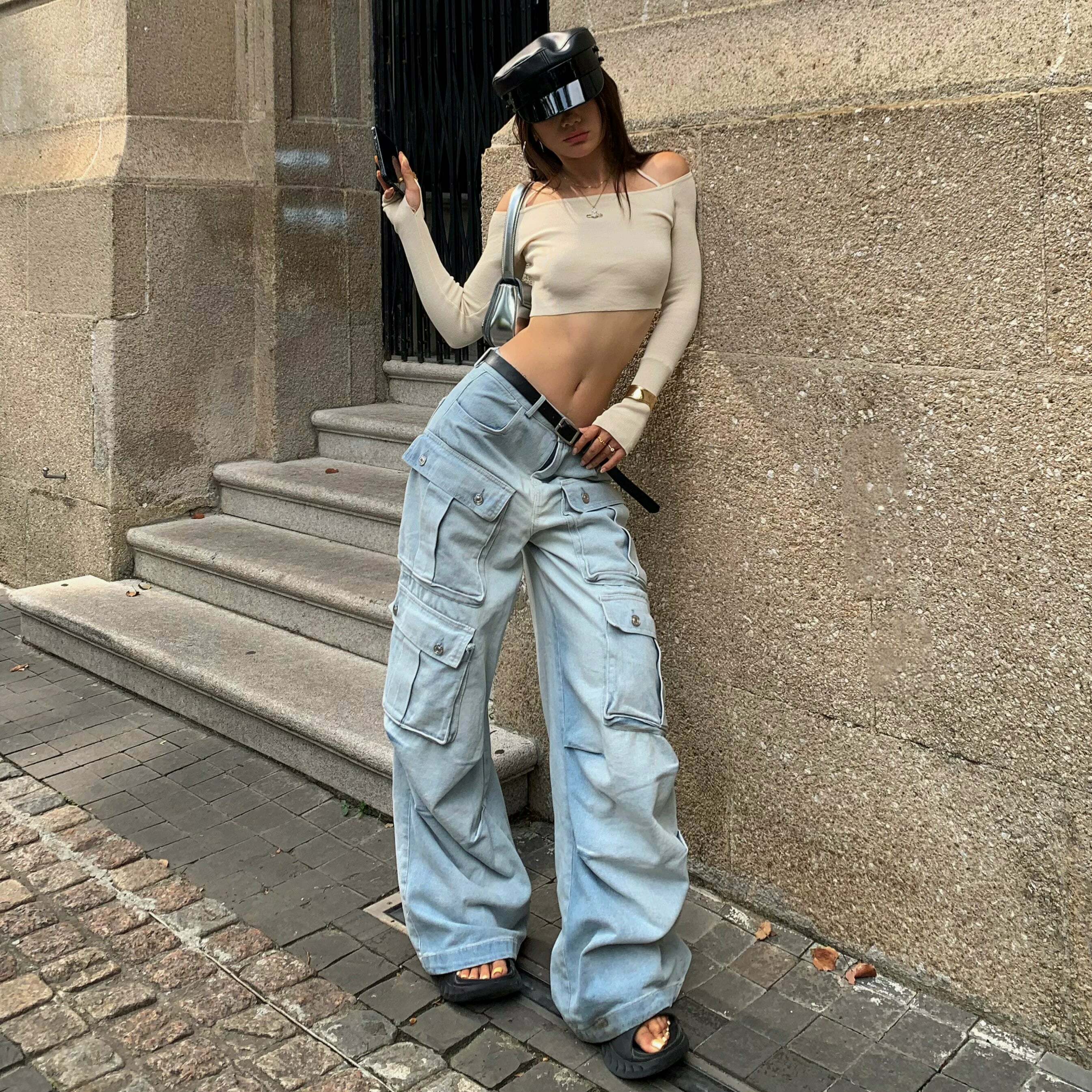 Valorie Denim Cargo Pants - Y2K Grunge & 90s Retro Style, Perfect for Summer & Party Outfits