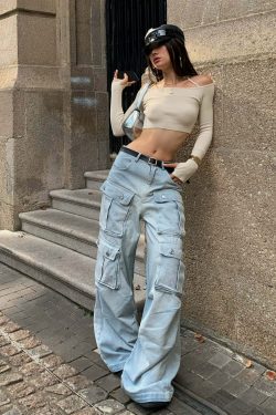 Valorie Denim Cargo Pants - Y2K Grunge & 90s Retro Style, Perfect for Summer & Party Outfits