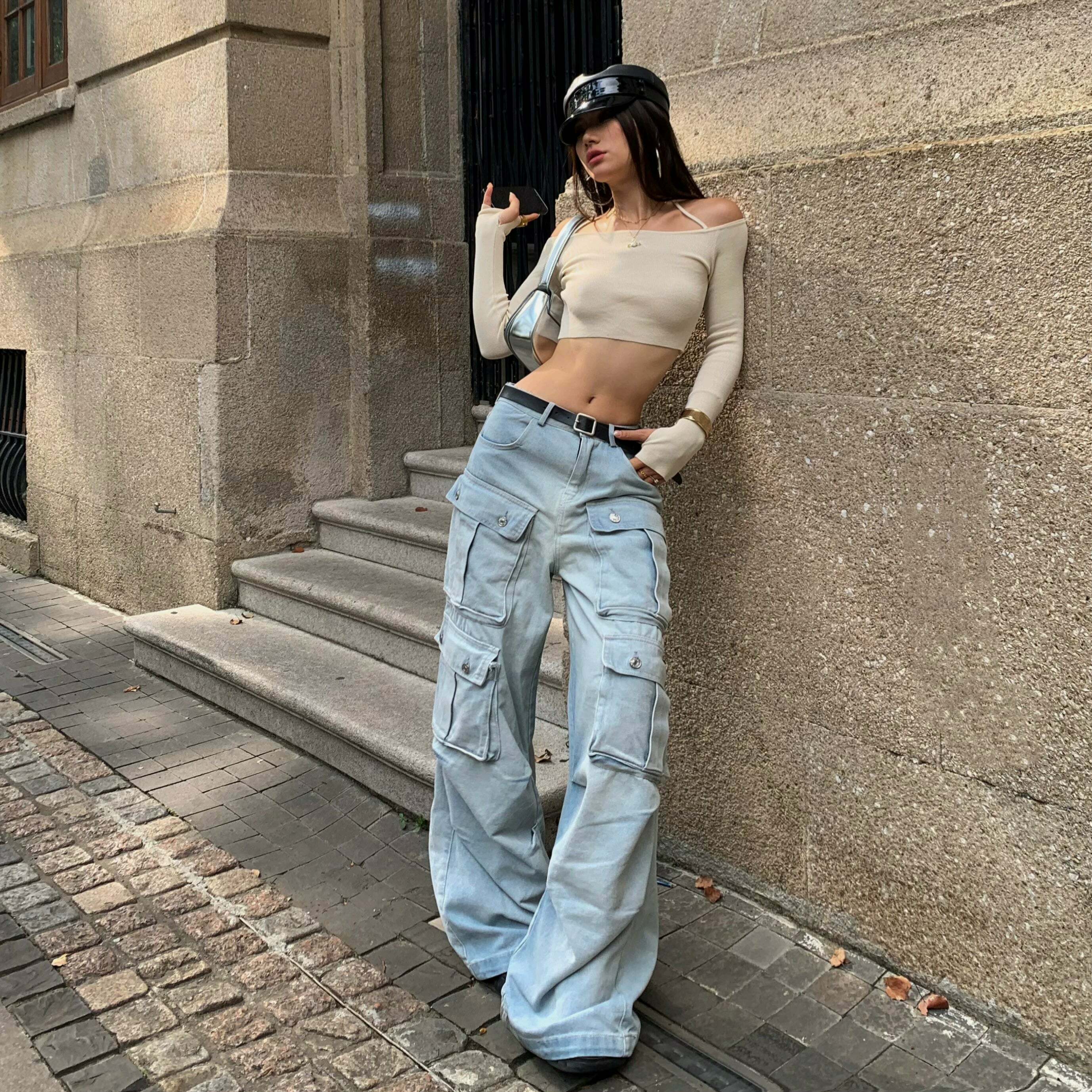Valorie Denim Cargo Pants - Y2K Grunge & 90s Retro Style, Perfect for Summer & Party Outfits
