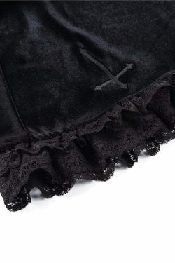 Velvet Cross Gothic Black Lace Skirt - Y2K Grunge, 90s Fashion, Retro Summer Outfit