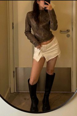 Vibha Leather Vintage Jacket - Y2K Grunge, 90s Fashion, Retro Style, Y2K Party & Club Outfits