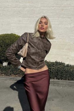 Vibha Leather Vintage Jacket - Y2K Grunge, 90s Fashion, Retro Style, Y2K Party & Club Outfits