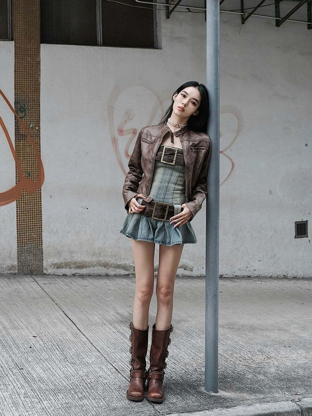 Vibha Leather Vintage Jacket - Y2K Grunge, 90s Fashion, Retro Style, Y2K Party & Club Outfits