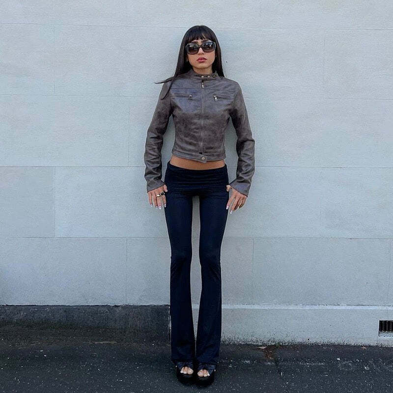 Vibha Leather Vintage Jacket - Y2K Grunge, 90s Fashion, Retro Style, Y2K Party & Club Outfits