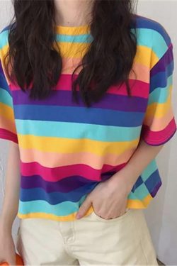Vibrant Lola Striped T-Shirt - Y2K Summer, 90s Fashion, Grunge, Retro, Baby Tees, Y2