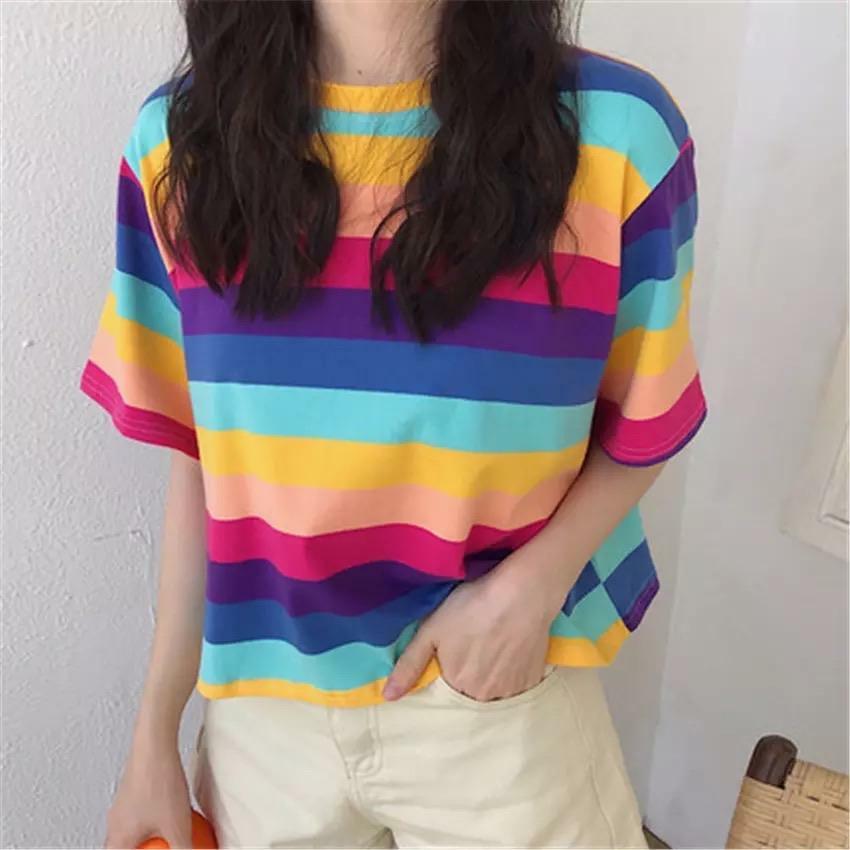 Vibrant Lola Striped T-Shirt - Y2K Summer, 90s Fashion, Grunge, Retro, Baby Tees, Y2