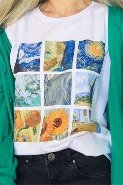 Vincent Van Gogh Collage T-Shirt - Y2K Summer Grunge 90s Retro Style, Pastel Goth, Y2K Popstar