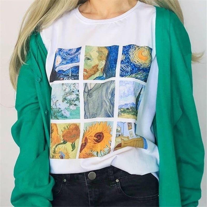 Vincent Van Gogh Collage T-Shirt - Y2K Summer Grunge 90s Retro Style, Pastel Goth, Y2K Popstar