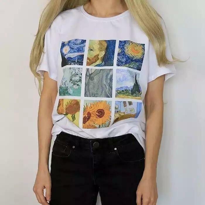 Vincent Van Gogh Collage T-Shirt - Y2K Summer Grunge 90s Retro Style, Pastel Goth, Y2K Popstar