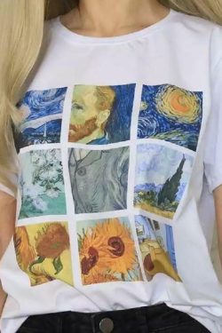 Vincent Van Gogh Collage T-Shirt - Y2K Summer Grunge 90s Retro Style, Pastel Goth, Y2K Popstar