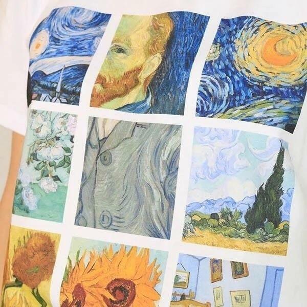 Vincent Van Gogh Collage T-Shirt - Y2K Summer Grunge 90s Retro Style, Pastel Goth, Y2K Popstar