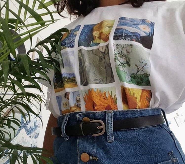 Vincent Van Gogh Collage T-Shirt - Y2K Summer Grunge 90s Retro Style, Pastel Goth, Y2K Popstar