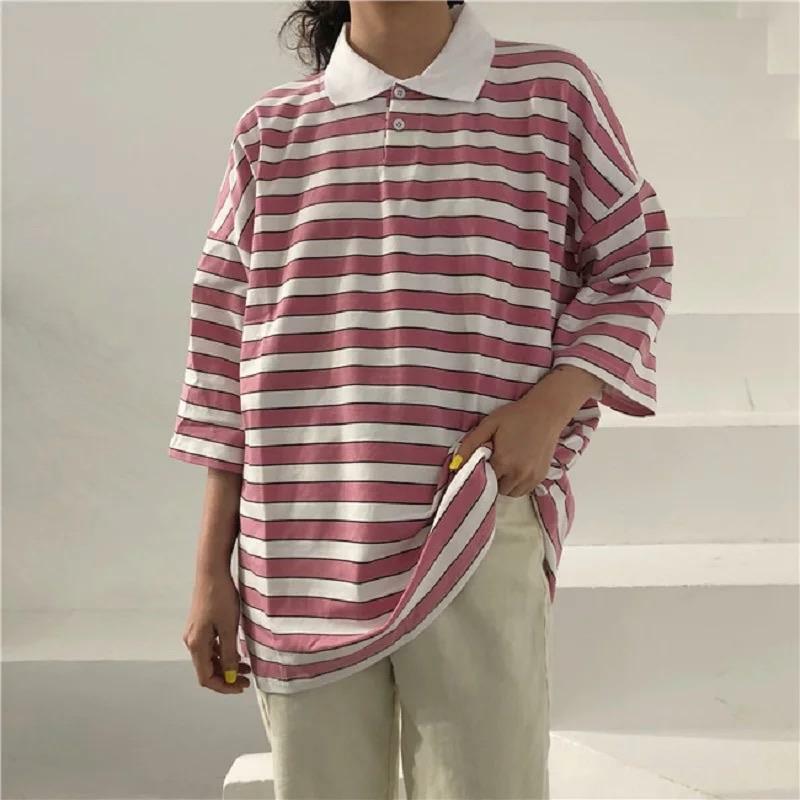 Vintage Collar Striped Shirt - Y2K Summer, 90s Fashion, Grunge, Retro, Y2K Party & Club Outfits