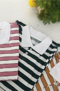 Vintage Collar Striped Shirt - Y2K Summer, 90s Fashion, Grunge, Retro, Y2K Party & Club Outfits
