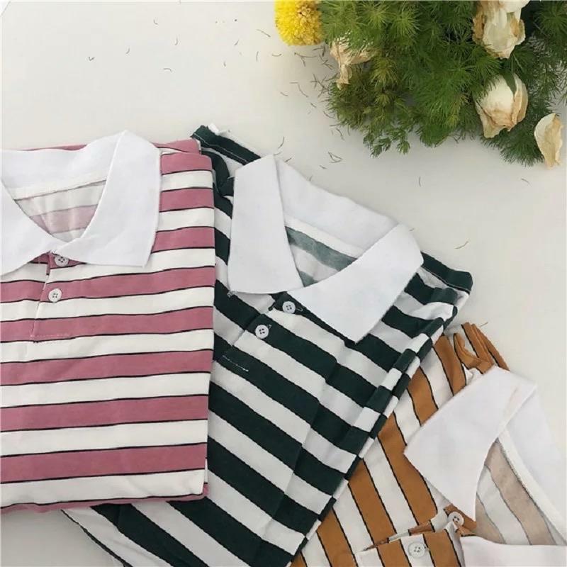 Vintage Collar Striped Shirt - Y2K Summer, 90s Fashion, Grunge, Retro, Y2K Party & Club Outfits