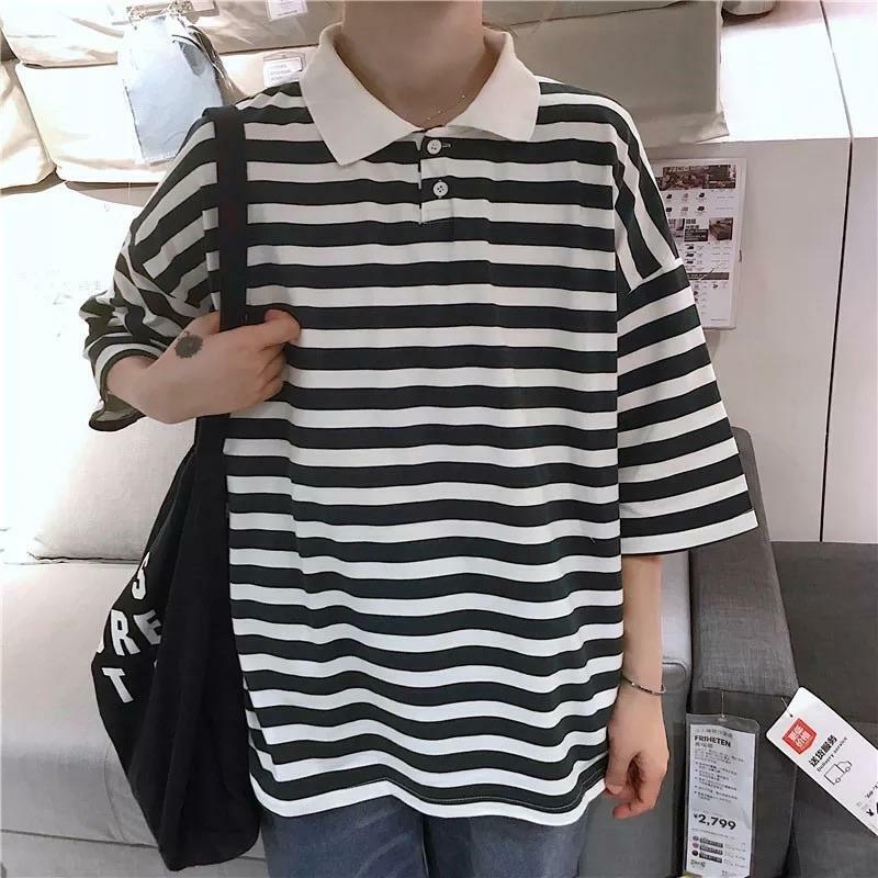 Vintage Collar Striped Shirt - Y2K Summer, 90s Fashion, Grunge, Retro, Y2K Party & Club Outfits
