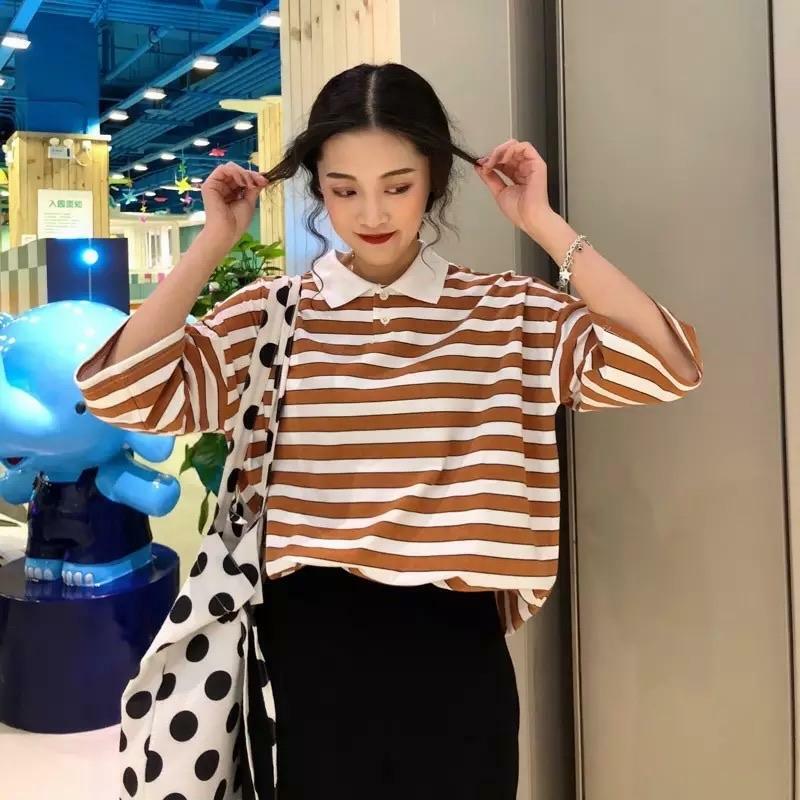 Vintage Collar Striped Shirt - Y2K Summer, 90s Fashion, Grunge, Retro, Y2K Party & Club Outfits