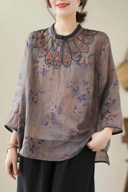 Vintage Dark Purple Embroidered Linen Top - Y2K Summer, 90s Grunge, Retro Goth Fashion